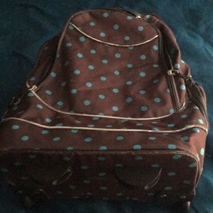 Brown and blue rolling backpack